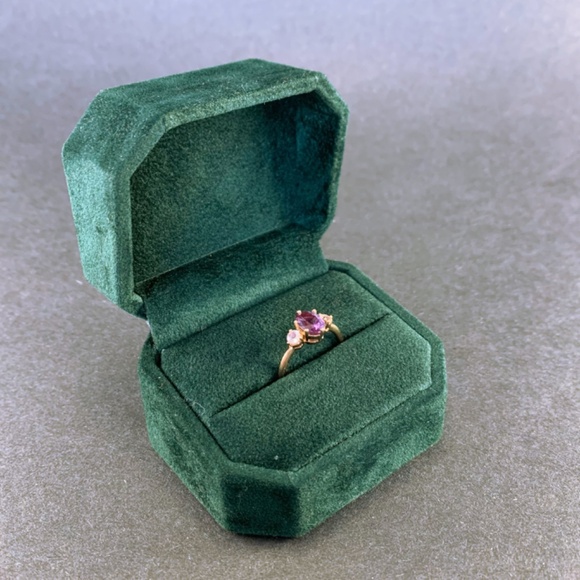 Oore 14k Solid Rose Gold Oval Alexandrite Round Moonstone Ring - Picture 5 of 8